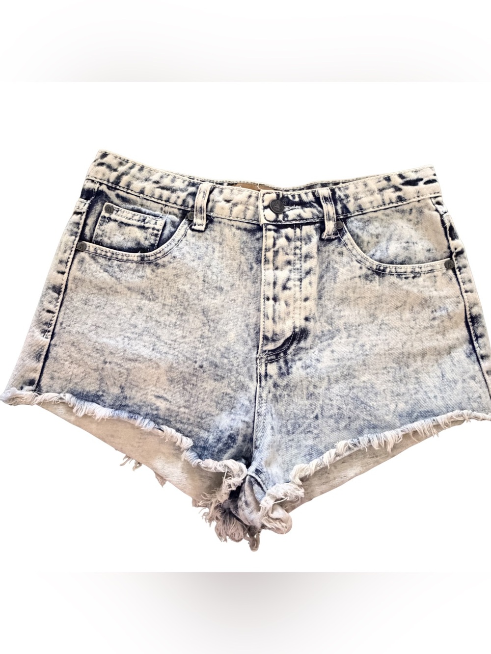 High-Rise Light Acid Wash Denim Cutoff Shorts